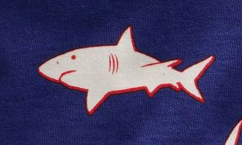 Shop Mini Boden Kids' Shark Print Cotton Jersey Shorts In Sapphire Blue Sharks