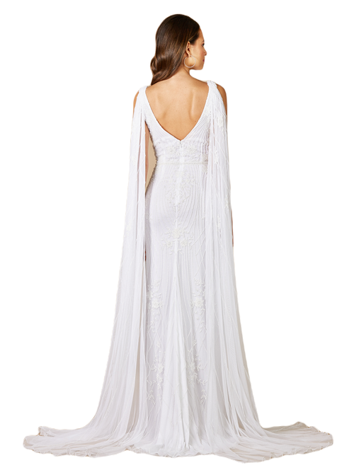 Lara New York Gia Beaded Tank Wedding Dress With Streamers In Ivory
