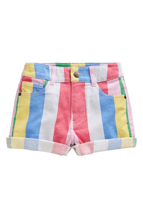 Mini Boden Kids' Rainbow Stripe Denim Shorts Multi at Nordstrom,