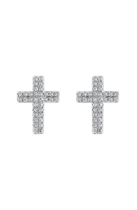 Sterling Silver Pavé Diamond Cross Stud Earrings - 0.19ct.