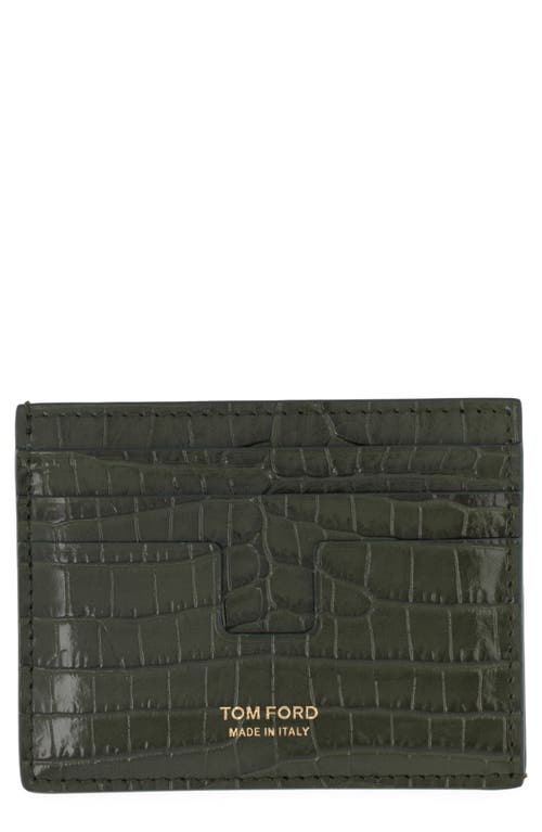 TOM FORD T-Line Croc Embossed Leather Card Holder in Rifle Green at Nordstrom