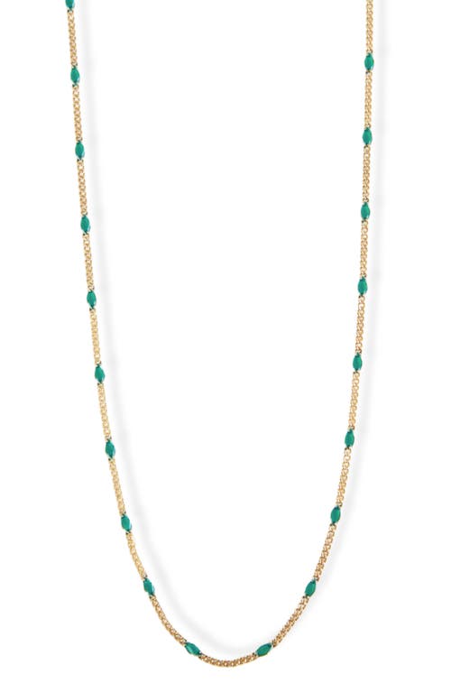 Enamel Station Curb Chain Necklace in Gold/Green