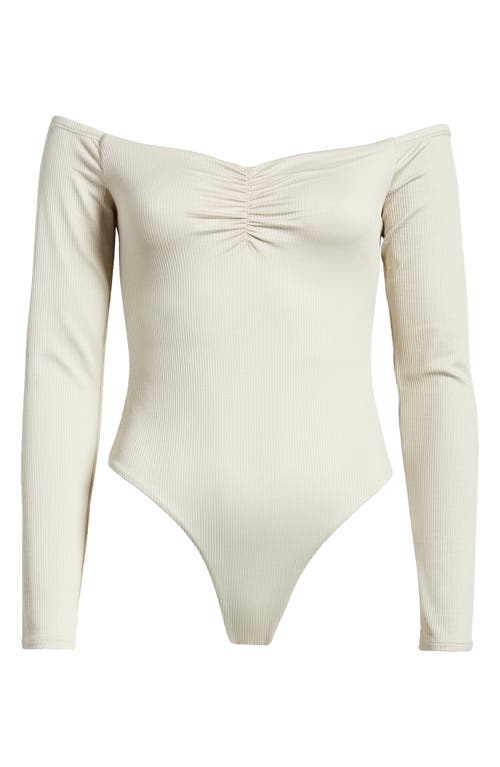 Shop Bp. Off The Shoulder Rib Bodysuit In Beige Pumice