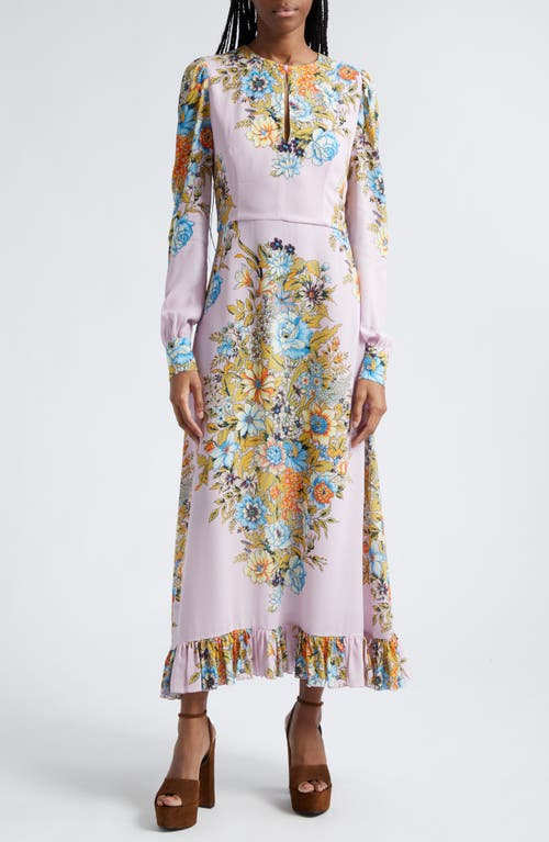 Etro Floral Print Long Sleeve Midi Dress in Print On Purple Base at Nordstrom, Size 2 Us