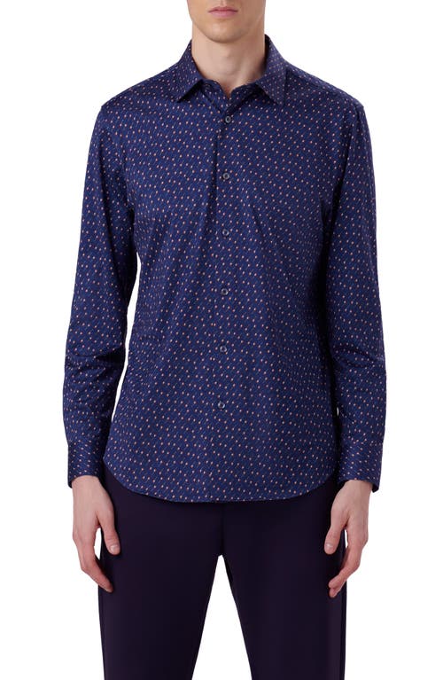 Bugatchi James OoohCotton Guitar Print Button-Up Shirt Navy at Nordstrom,