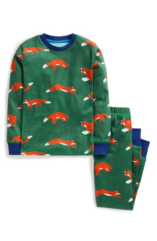 Boden Kids' Print Fitted Two-piece Cotton Pajamas In Green Foxes