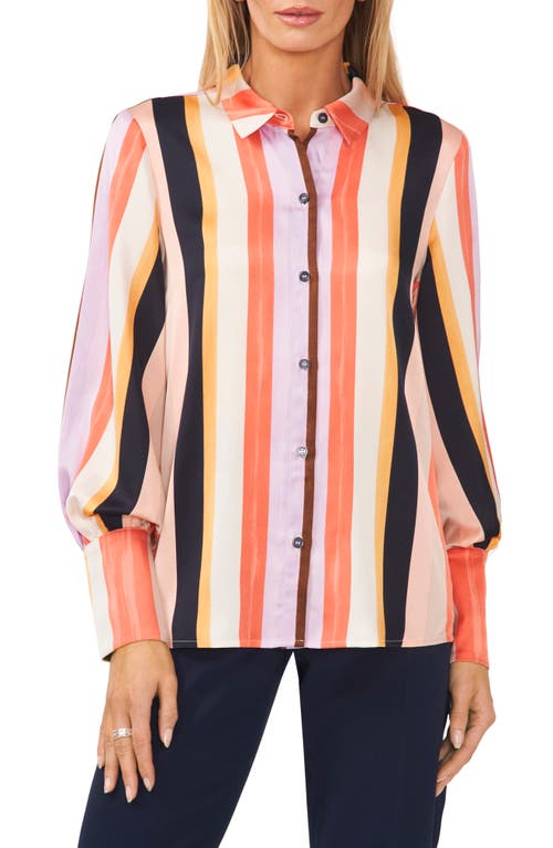 halogen(r) Solid Button-Up Shirt in Sunset Stripe Coral