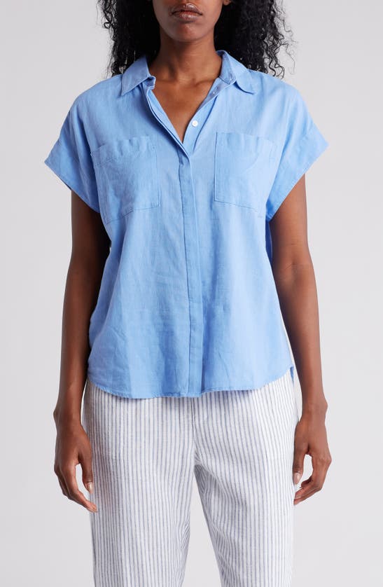 CASLON CASLON® DOUBLE POCKET LINEN BLEND CAMP SHIRT