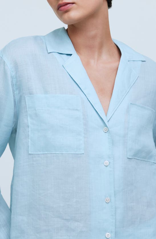 Shop Madewell Resort Ramie Button-up Shirt In Blue Heron