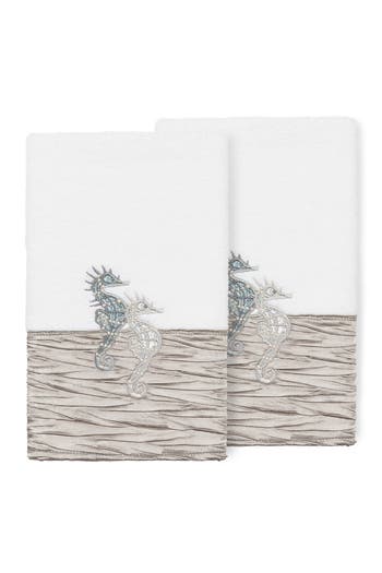 Linum Home Textiles White/gray Sofia Embellished Hand Towel In Metallic