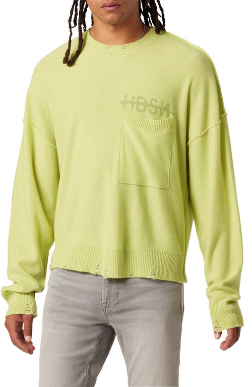 Distressed Wool & Cashmere Sweater in Lime