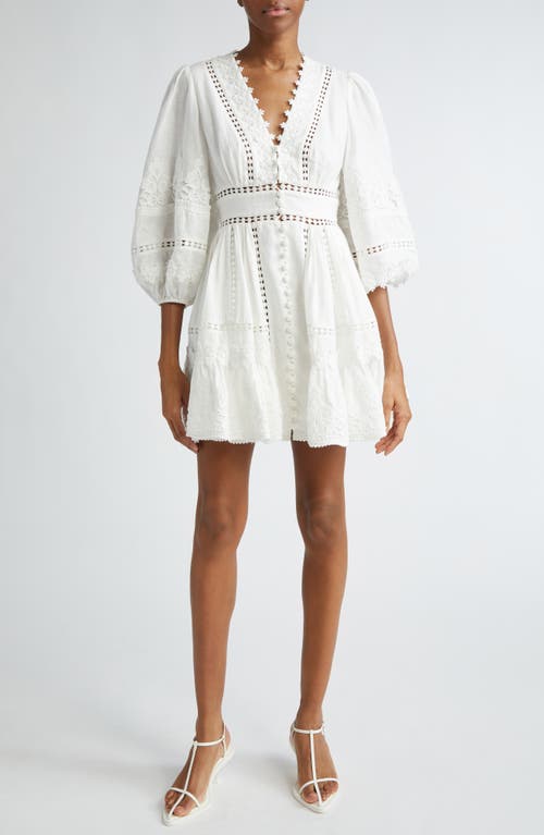 Shop Zimmermann Pop Lace Trim Linen Minidress In Ivory