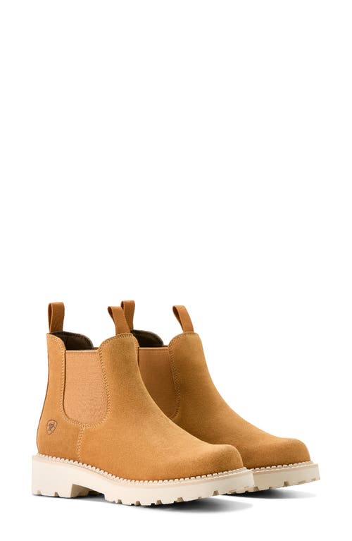 Ariat Lug Sole Chelsea Boot In Wheat Suede