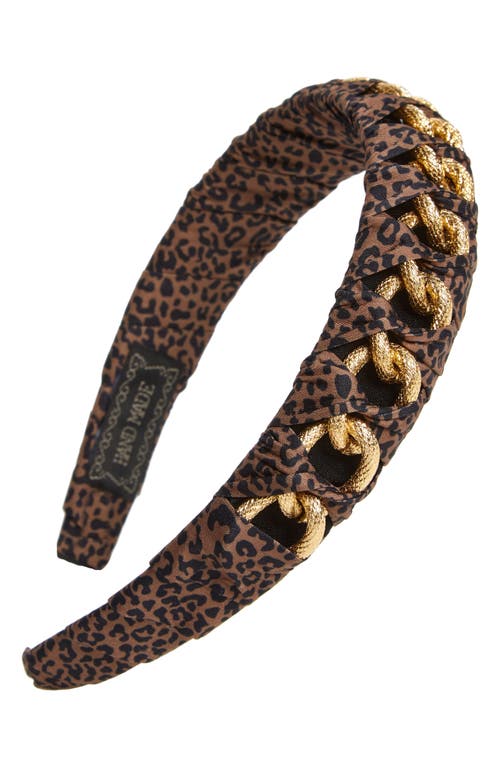 Tasha Chain Link Leopard Print Headband in Leopard Gold