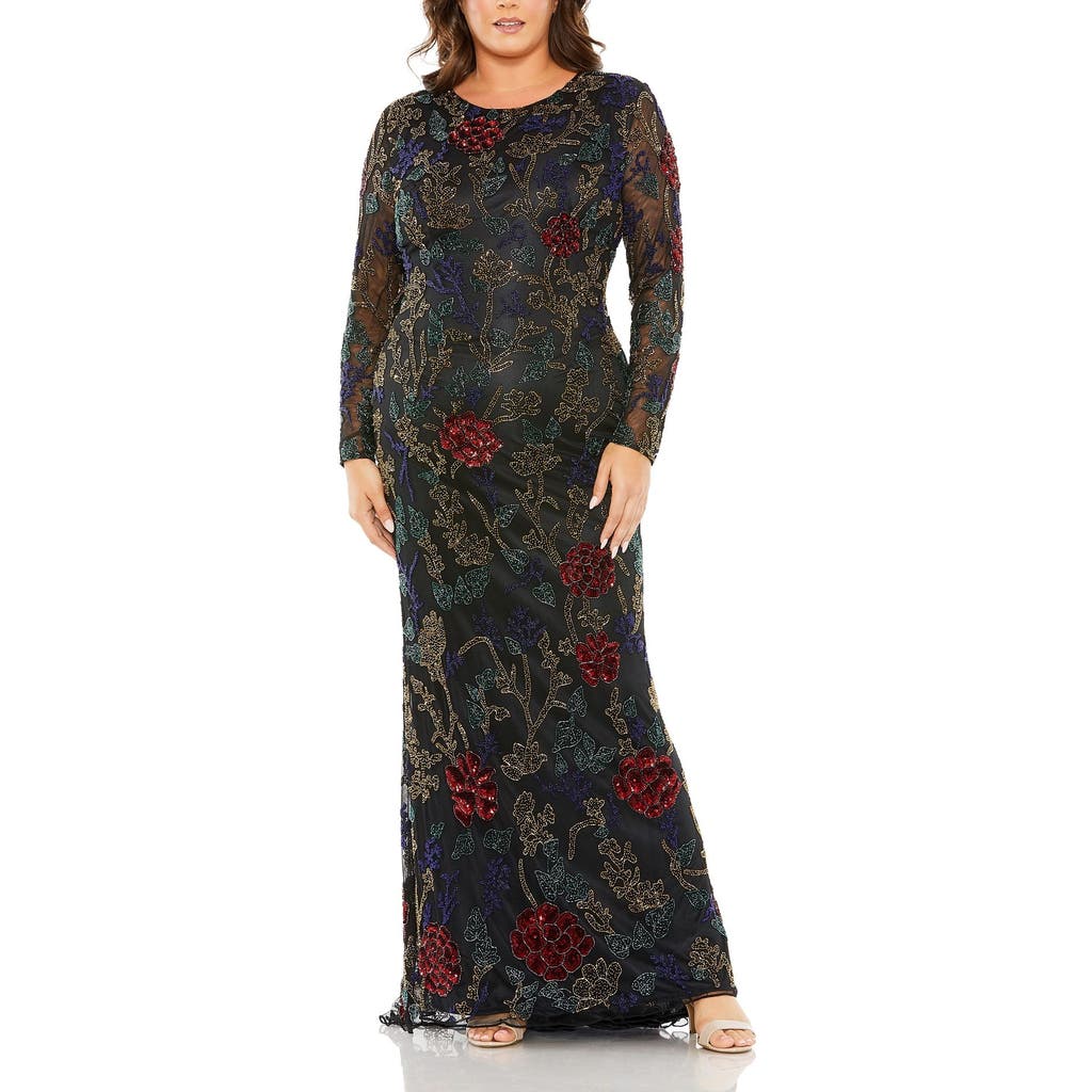 Mac Duggal High Neck Beaded Embellished Gown In Black Multi