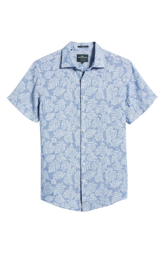 Rodd & Gunn Yelverton Sport Fit Frond Print Short Sleeve Linen Button-up Shirt In Stonewash