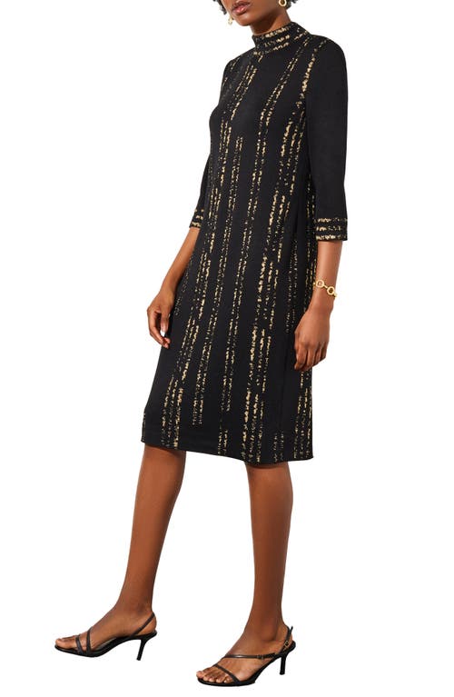 Ming Wang Metallic Stripe Knit Shift Dress in Black/Gold at Nordstrom, Size Xx-Small