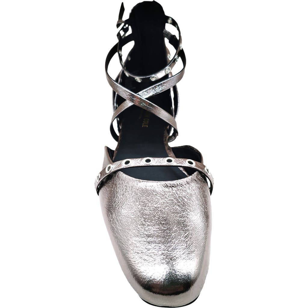 Kenneth Cole Mason Strappy Metallic Stud Flat In Pewter