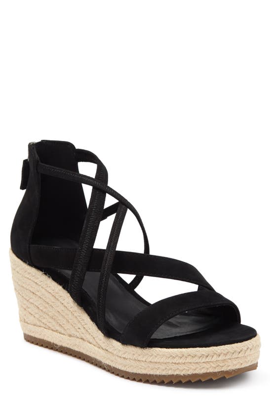 Eileen Fisher Wanda Strappy Leather Wedge Sandal In Black | ModeSens