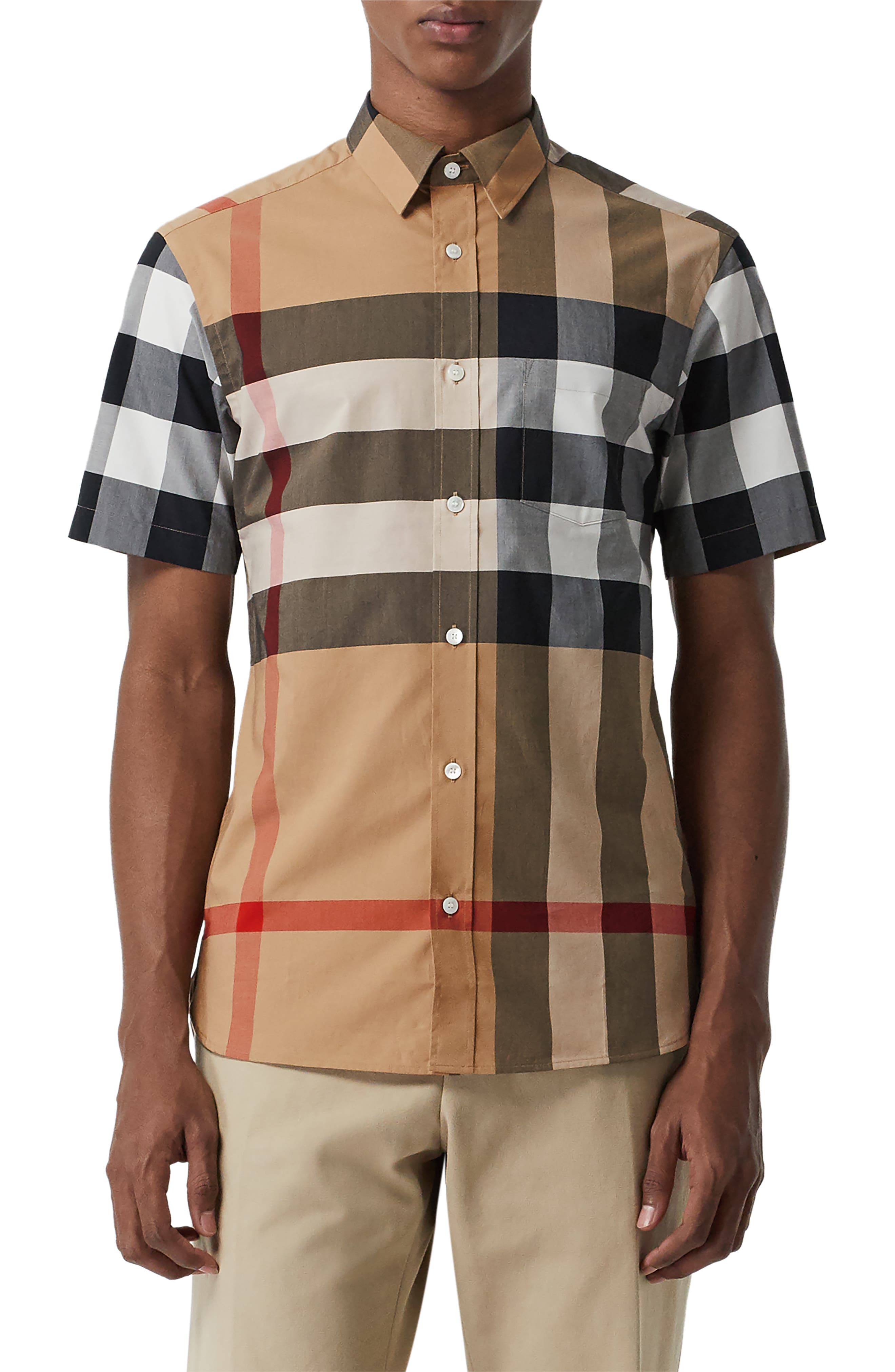 Burberry Windsor Slim Fit Plaid Shirt, Beige