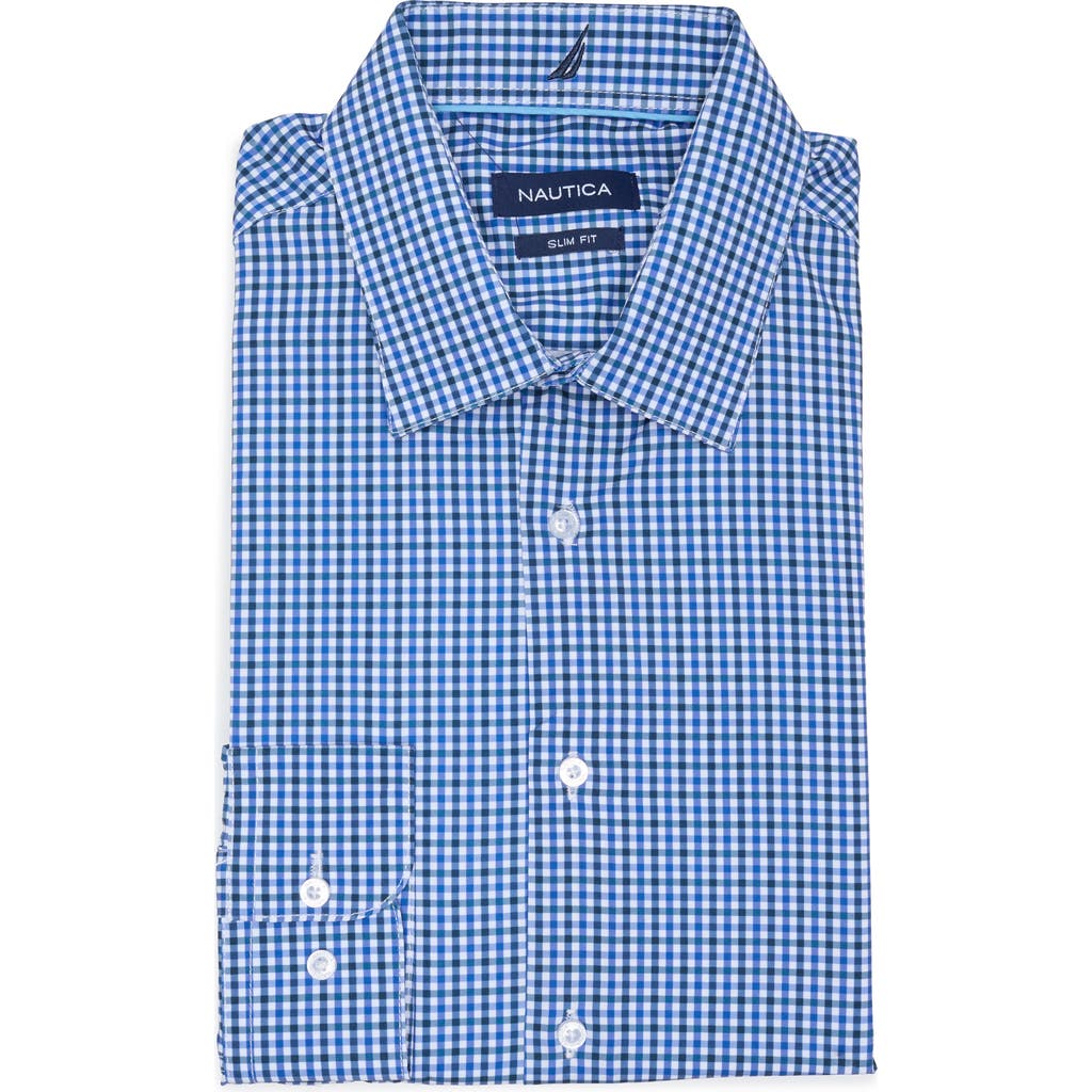 Nautica Slim Fit Gingham Dress Shirt In White/navy/blue