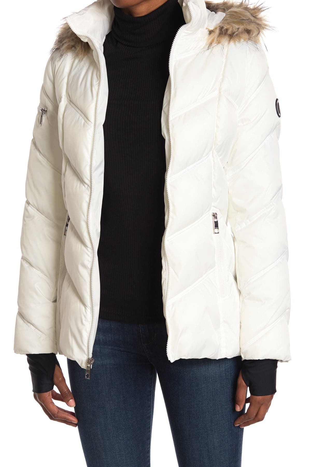 faux fur trim hooded padded jacket