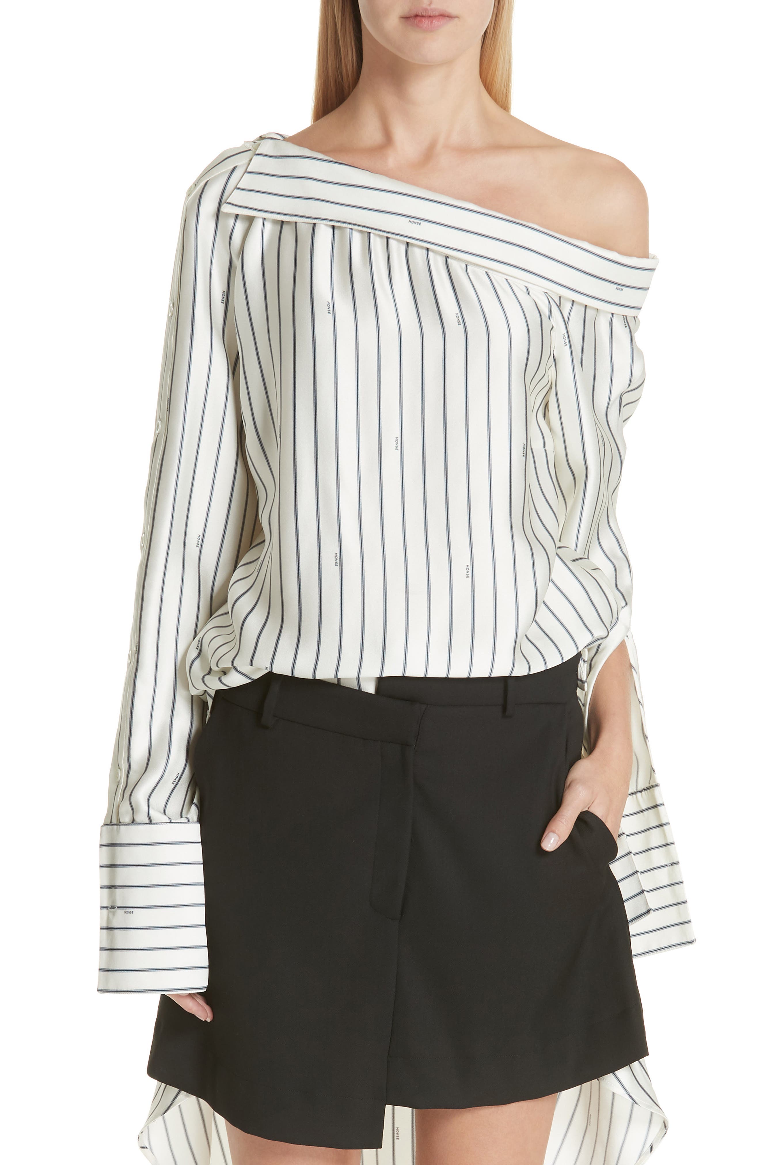 MONSE Off the Shoulder Pinstripe Silk Blouse Nordstrom