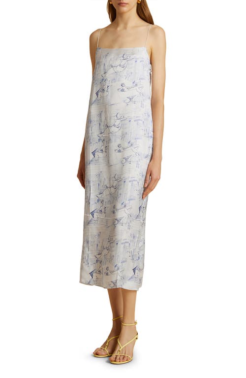 Shop Khaite Sicily Print Silk Charmeuse Midi Dress In Cream/blue