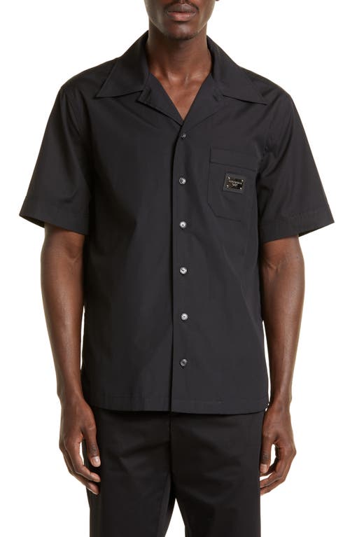 Dolce & Gabbana Logo Hardware Short Sleeve Cotton Button-Up Shirt in Black at Nordstrom, Size 40 Eu