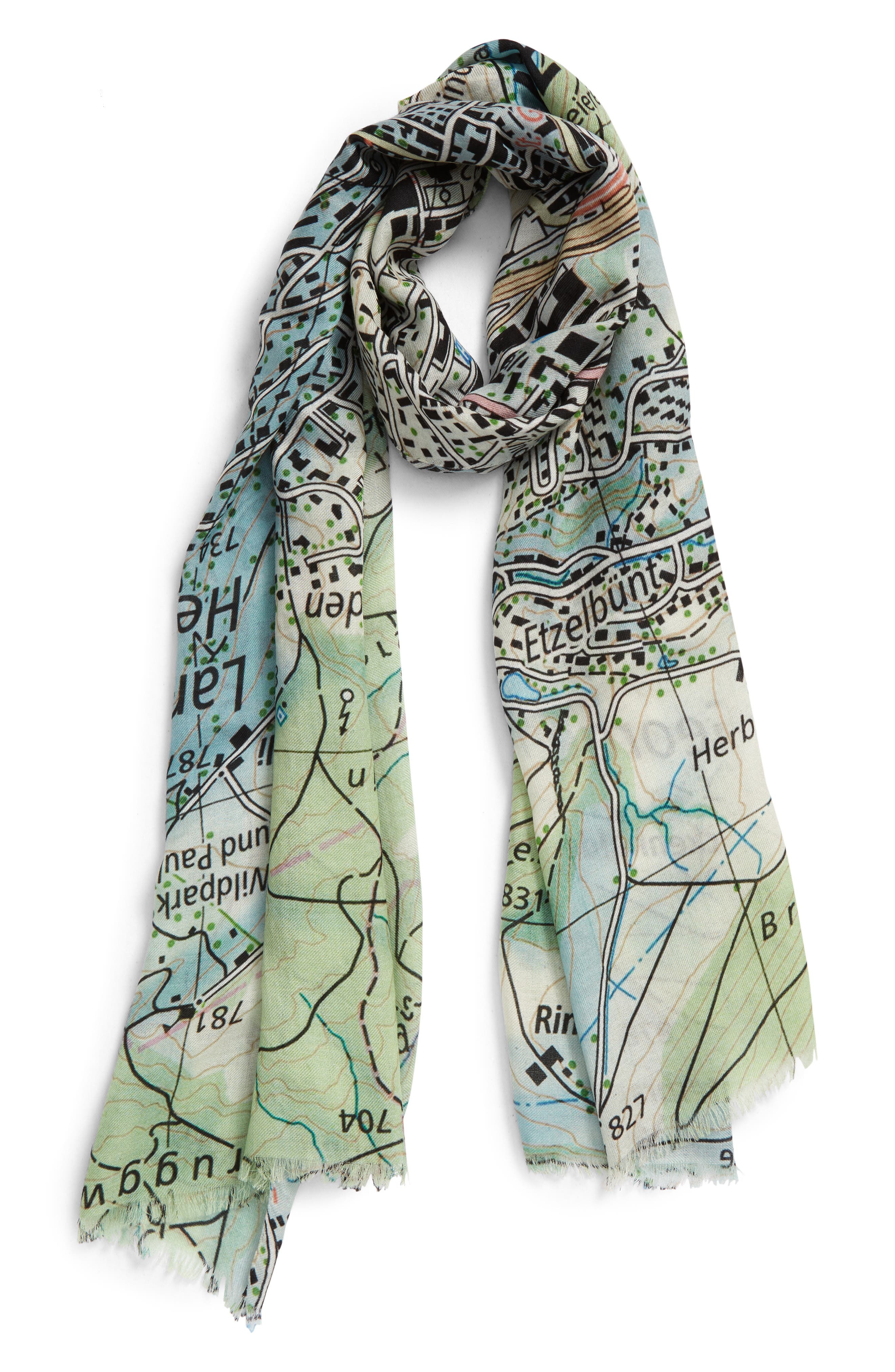 Cashmere Silk St. Gallen Map Print Scarf