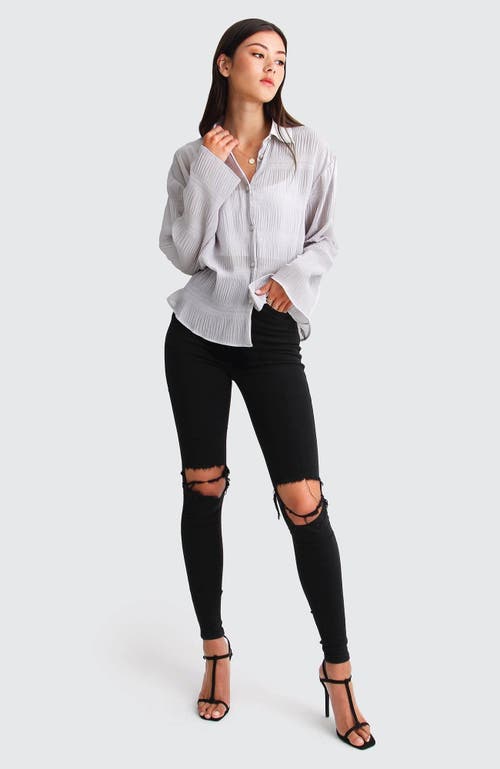 Belle & Bloom Yoko Shirred Chiffon Blouse In Grey