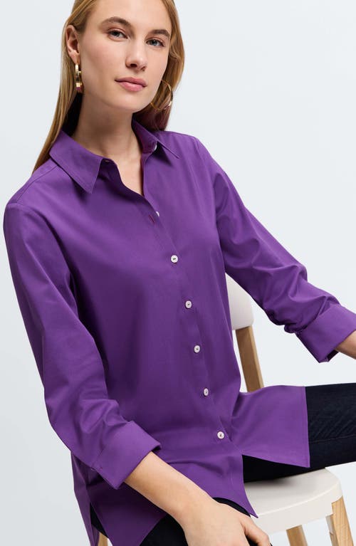 Shop Foxcroft Evelyn Three-quarter Sleeve Button-up Shirt In Purple Topaz