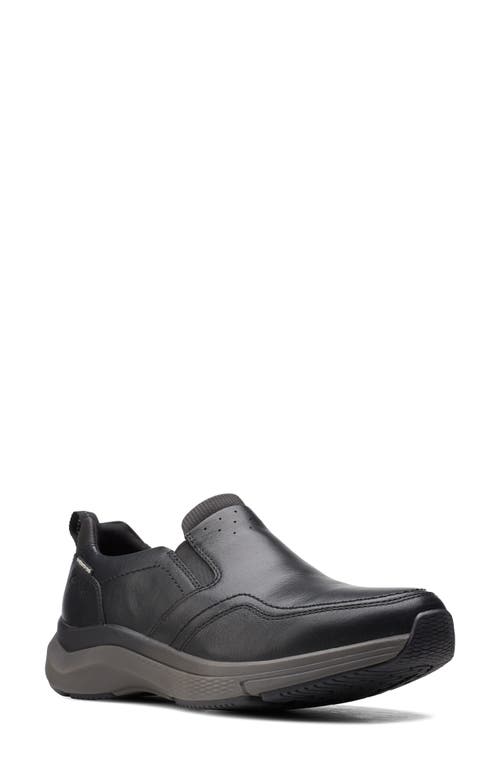 Clarks(R) Wave 2.0 Waterproof Slip-On Sneaker in Black Tumbled Leather