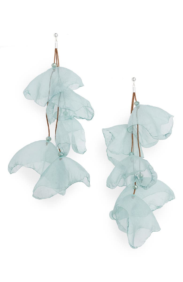 Lily Silk Chiffon Flower Drop Earrings, Main, color, SILVER/ SEAFOAM
