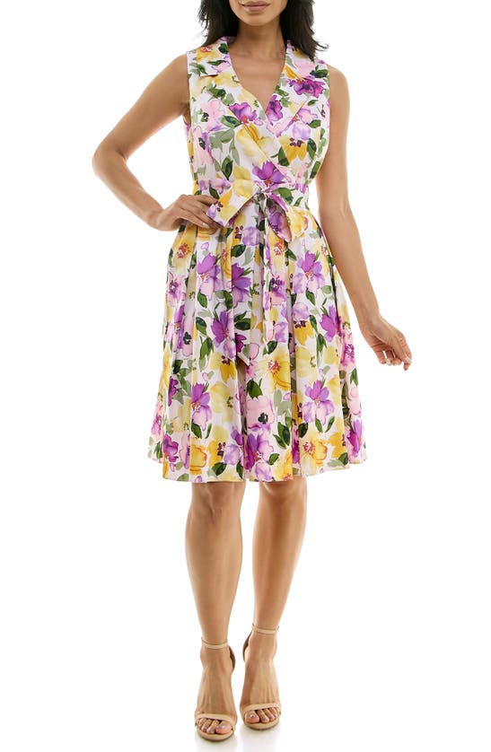 Nina Leonard Floral Fit & Flare Dress In Multi