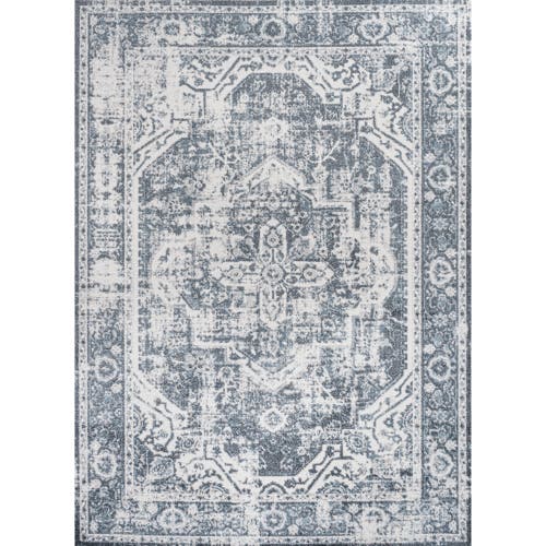 Jonathan Y Keesha Bold Distressed Medallion Low-pile Machine-washable Area Rug In Cream/blue