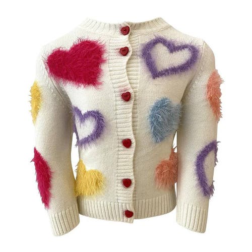 Lola + The Boys Kids'  Fuzzy Hearts Cardigan In White