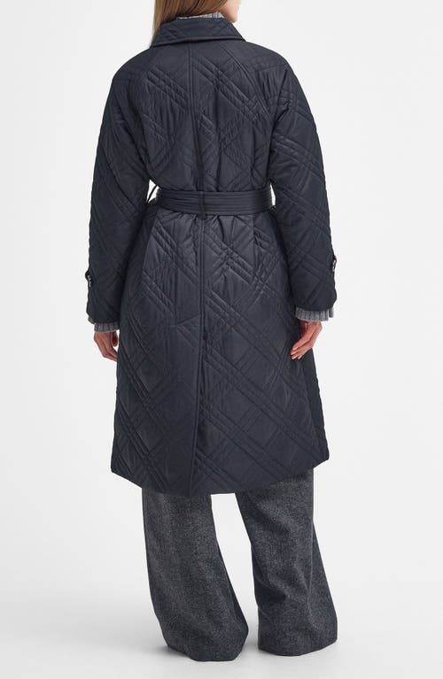 Barbour Mariah Womens Long Quilted Trench Coat In Black/muted Cabernet Tartan