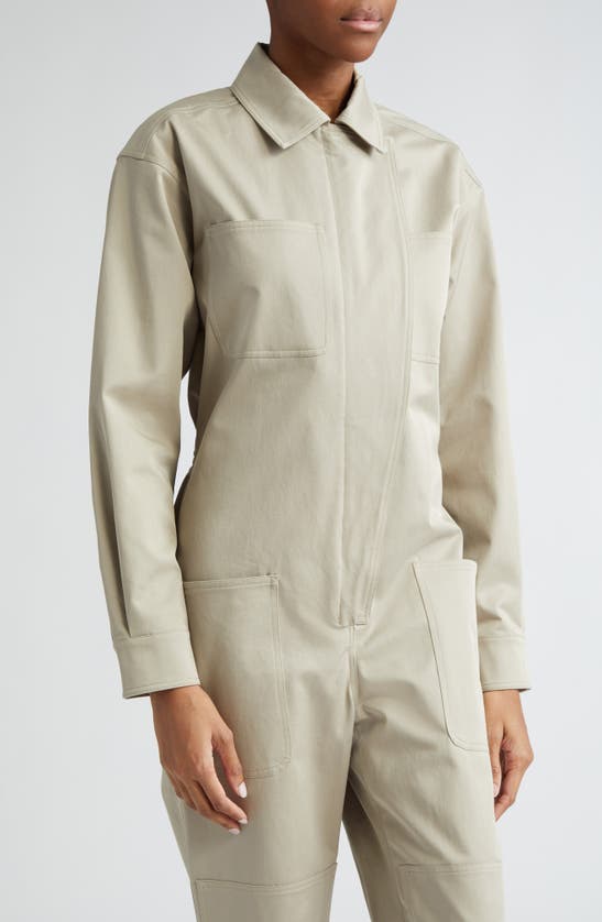 Max Mara Caraibi Stretch Cotton Workwear Jumpsuit In Sage Khaki