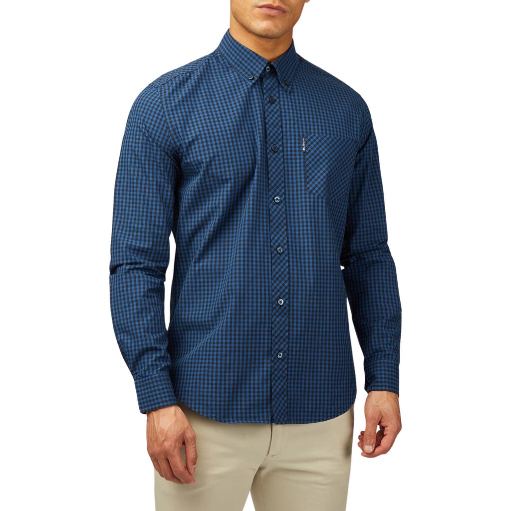 Ben Sherman Signature Gingham Organic Cotton Button-down Shirt In Dark Blue