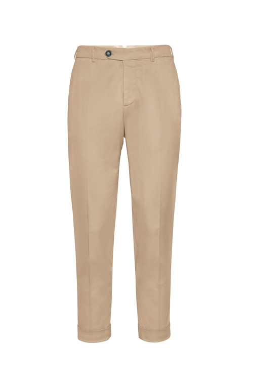 Shop Brunello Cucinelli Garment-dyed Italian Fit American Pima Cotton Comfort Gabardine Trousers In Brown