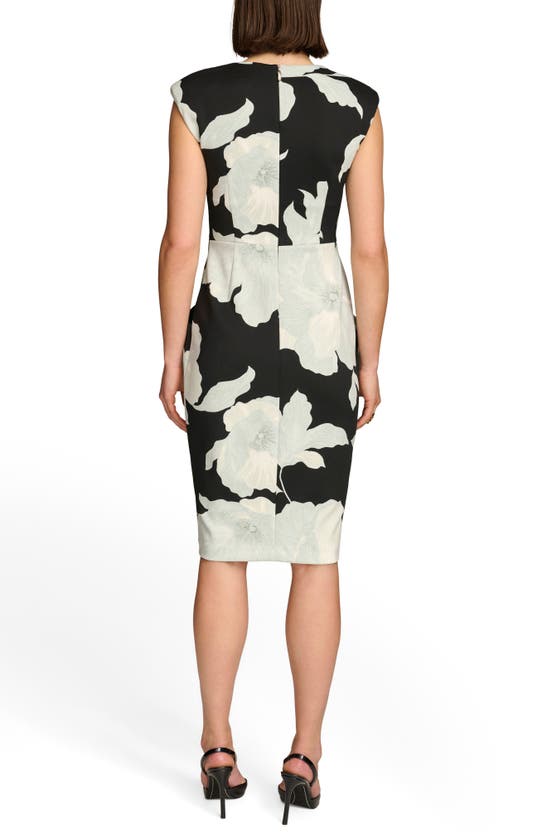 Shop Dkny Floral Sleeveless Dress In Black/ Blue Forest
