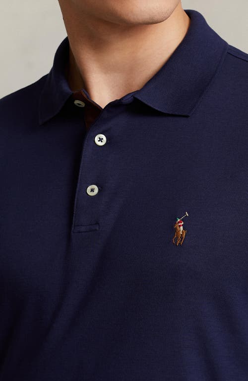 Shop Polo Ralph Lauren Long Sleeve Pima Cotton Polo In Refined Navy