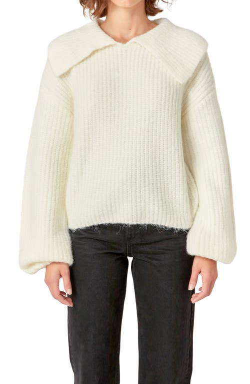 Shop English Factory Collar Chunky Sweater In Ivory