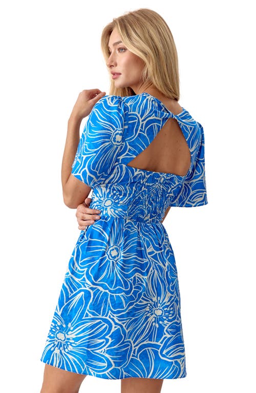 Adelyn Rae June Floral Pleated Cutout Fit & Flare Minidress In Sea Blue Cream