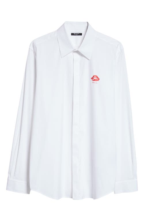 Shop Balmain Kiss Print Poplin Button-up Shirt In 0fa White