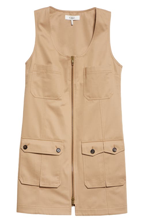 Shop Chloé Sleeveless Cotton Gabardine Minidress In Worn Brown