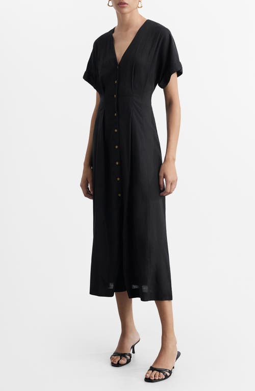 Mango Button Front A-line Midi Dress In Black