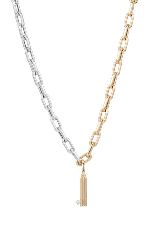 Adina Reyter Two-Tone Paper Cip Chain Diamond Initial Pendant Necklace in Yellow Gold - I at Nordstrom, Size 16