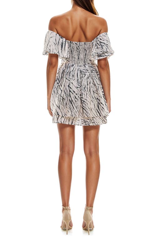 Shop Socialite Abstract Print Off The Shoulder Minidress In Cream Black